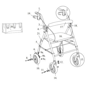 Aluminum Rollator 7.5 Casters (B)Front Wheel & Fork Assy. 2M serial #