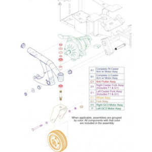 Jazzy Select 6Complete Right Caster Arm with Motor Assembly