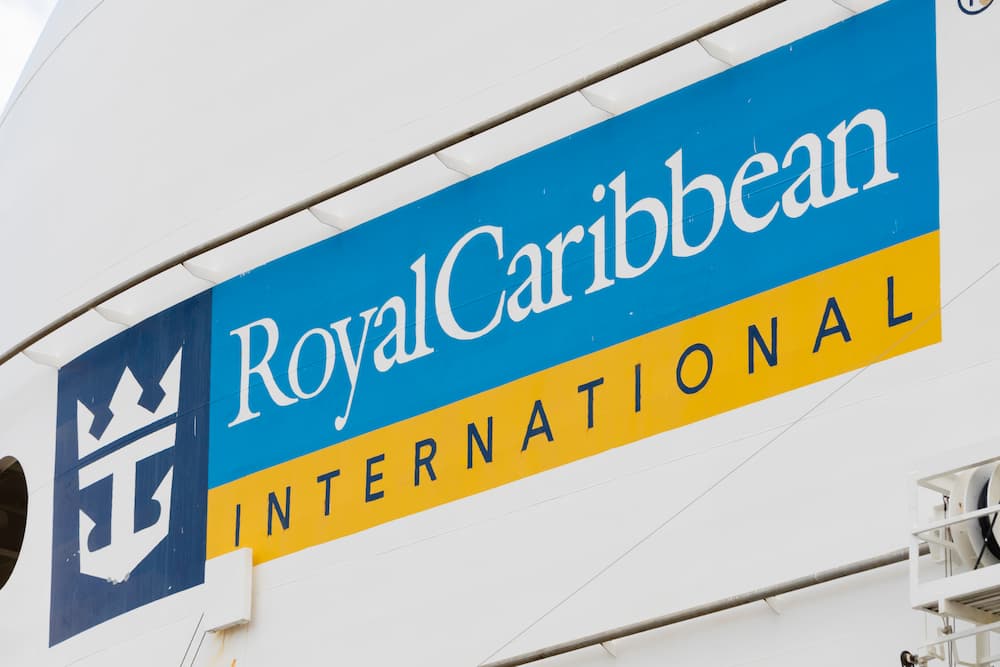 Sign of Royal Caribbean International on a cruise ship owned the company