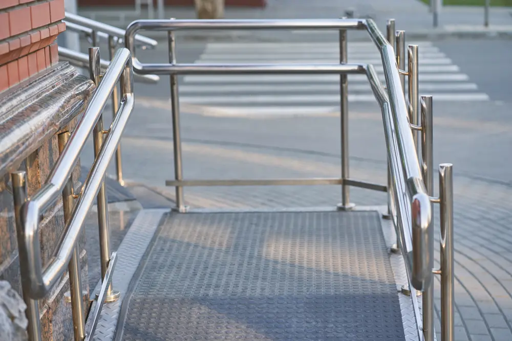 Ramp way with stainless steel handrail with for support