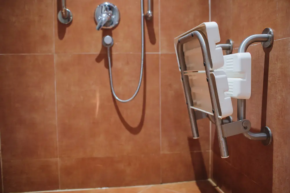 Shower with seat and grab bars for disabled and elderly