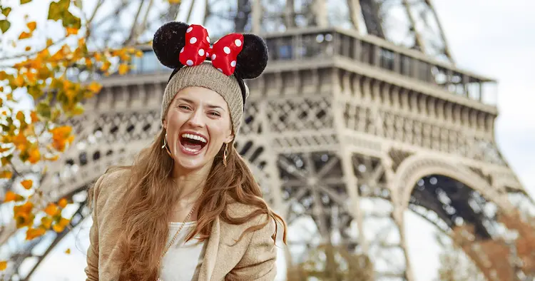 Tourist woman wearing Minnie Mouse Ears